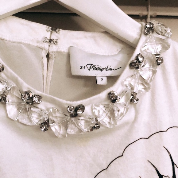 3.1 Phillip Lim white cotton bejeweled sleeveless top - Picture 2 of 3